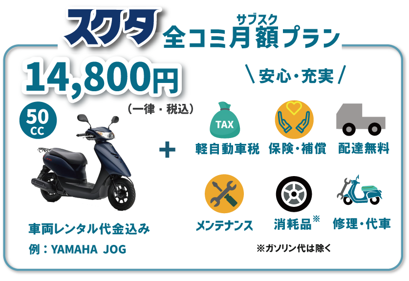 名古屋市中村区のバイクレンタル「スクタ名古屋」。保険、メンテンス、陸送、修理、代替車、税金込み